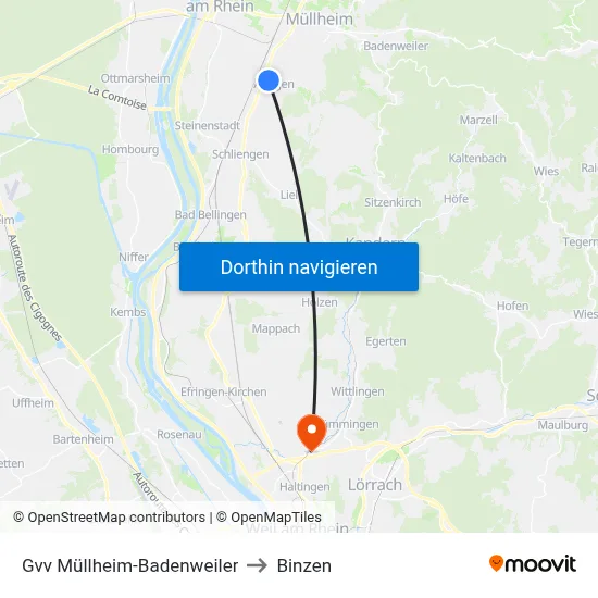 Gvv Müllheim-Badenweiler to Binzen map