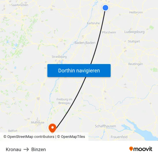 Kronau to Binzen map