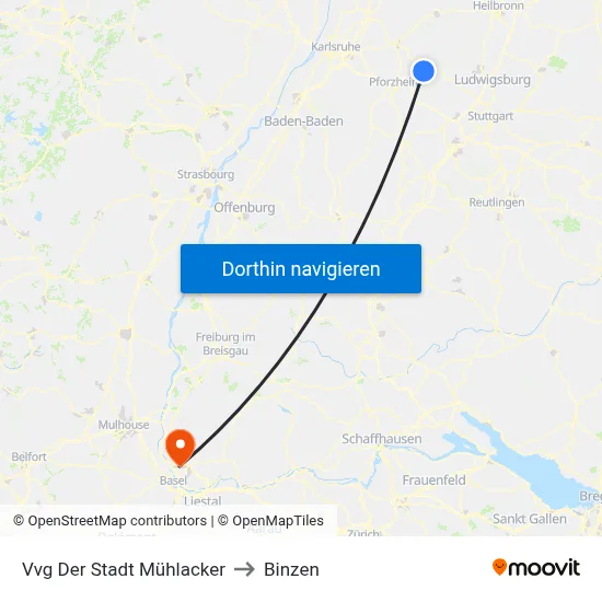 Vvg Der Stadt Mühlacker to Binzen map