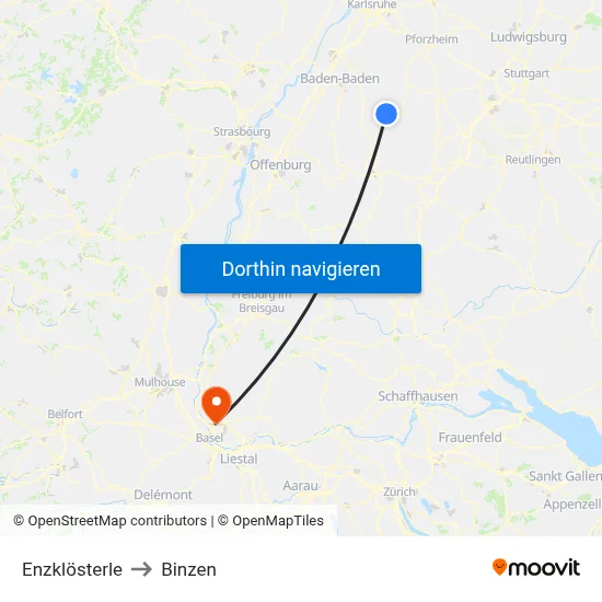 Enzklösterle to Binzen map
