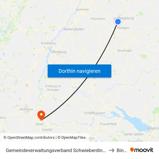 Gemeindeverwaltungsverband Schwieberdingen-Hemmingen to Binzen map