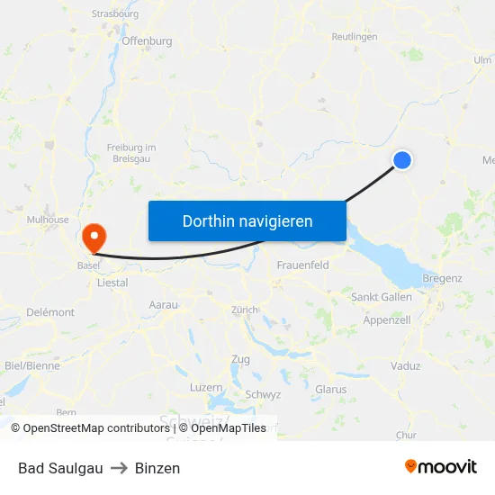 Bad Saulgau to Binzen map