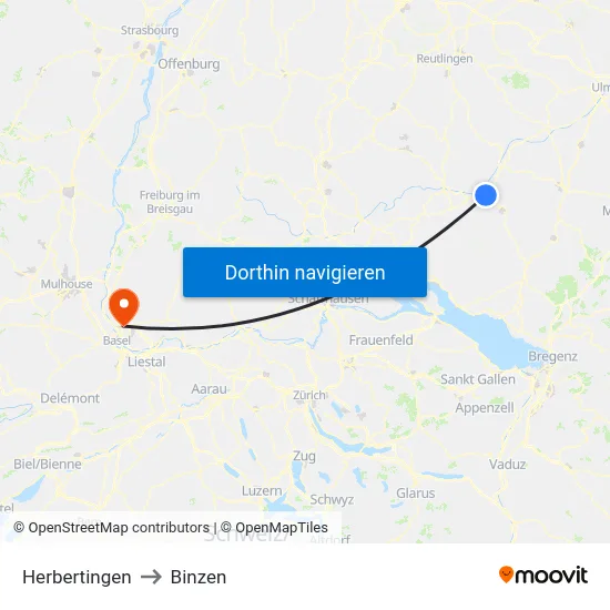 Herbertingen to Binzen map