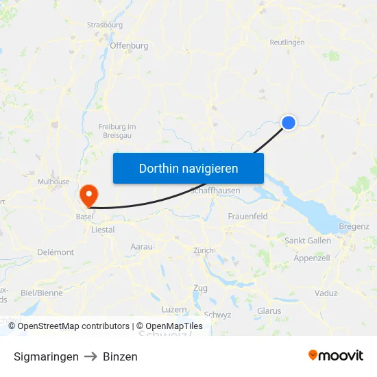 Sigmaringen to Binzen map