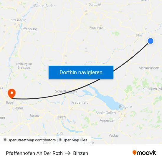 Pfaffenhofen An Der Roth to Binzen map