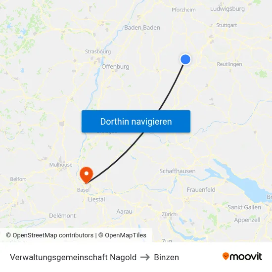 Verwaltungsgemeinschaft Nagold to Binzen map