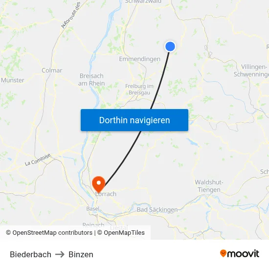 Biederbach to Binzen map