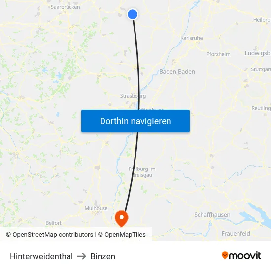 Hinterweidenthal to Binzen map
