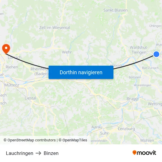 Lauchringen to Binzen map