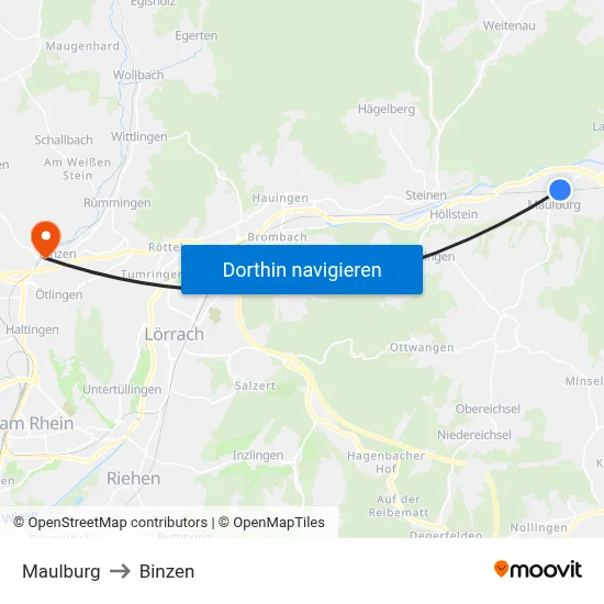 Maulburg to Binzen map