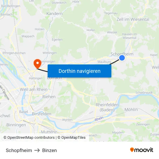 Schopfheim to Binzen map