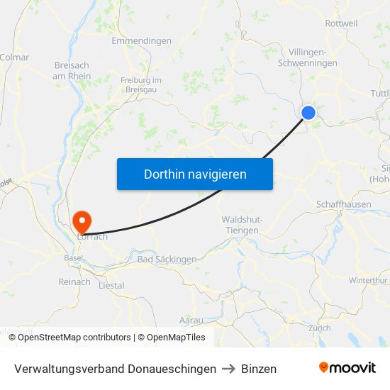 Verwaltungsverband Donaueschingen to Binzen map