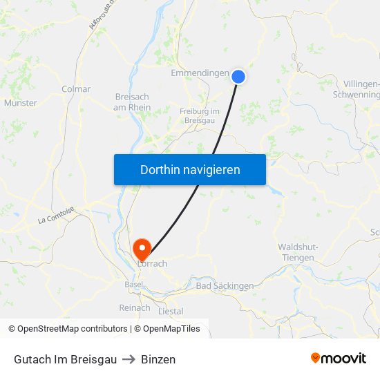 Gutach Im Breisgau to Binzen map