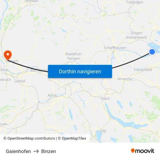 Gaienhofen to Binzen map