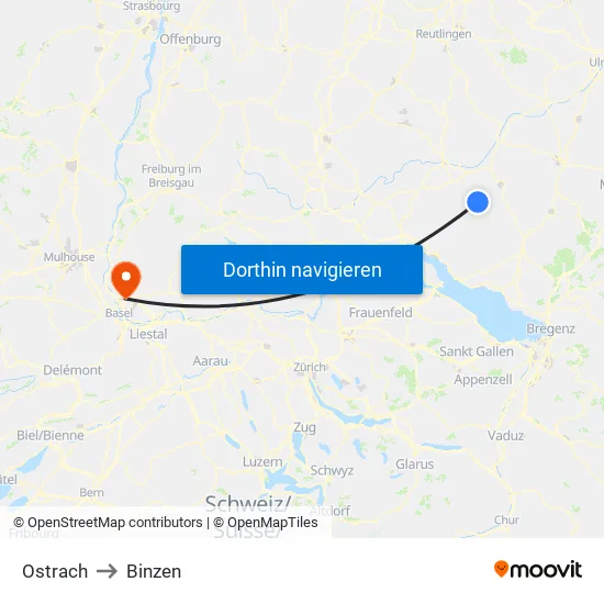 Ostrach to Binzen map