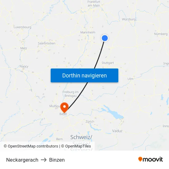 Neckargerach to Binzen map