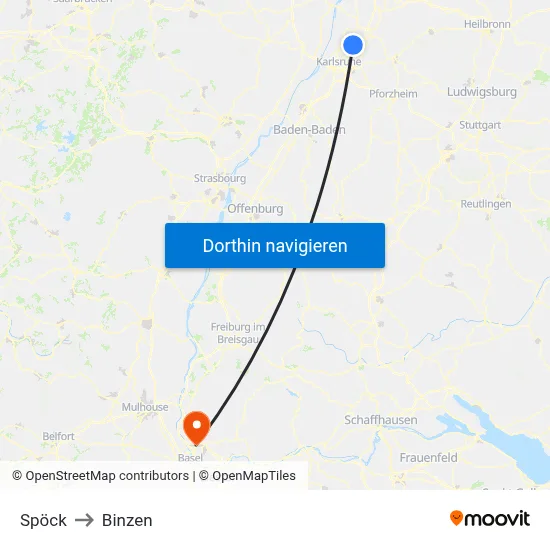 Spöck to Binzen map