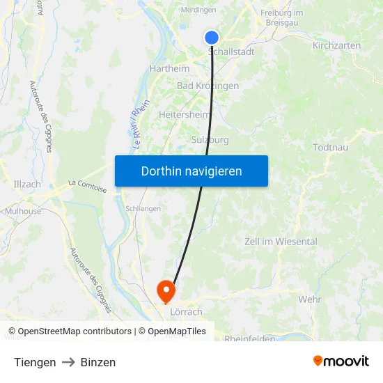 Tiengen to Binzen map