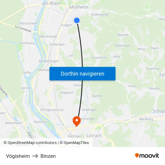 Vögisheim to Binzen map