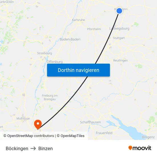 Böckingen to Binzen map