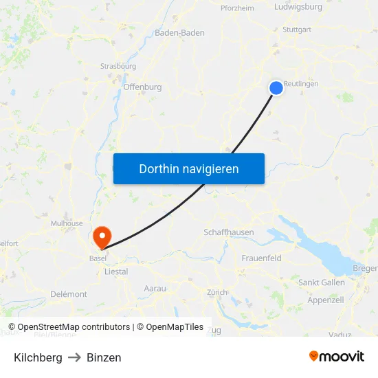 Kilchberg to Binzen map