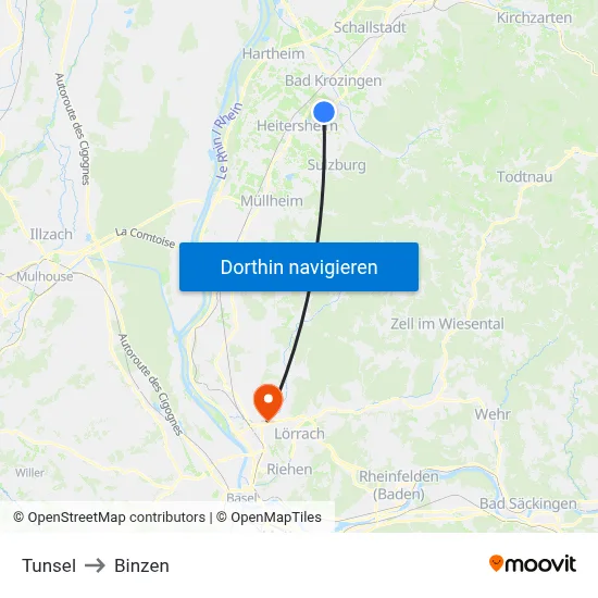 Tunsel to Binzen map
