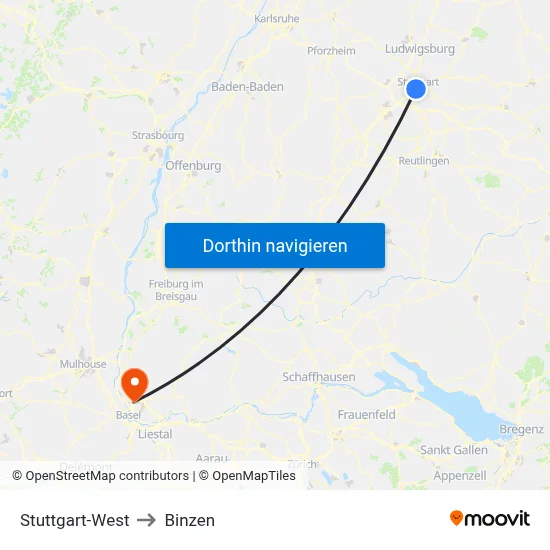 Stuttgart-West to Binzen map