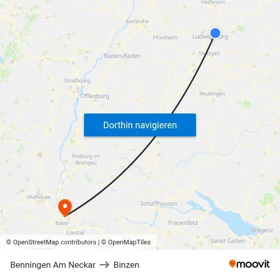 Benningen Am Neckar to Binzen map