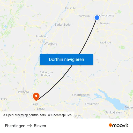 Eberdingen to Binzen map
