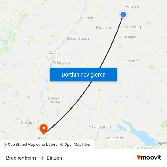 Brackenheim to Binzen map