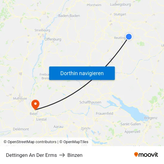 Dettingen An Der Erms to Binzen map