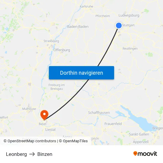 Leonberg to Binzen map