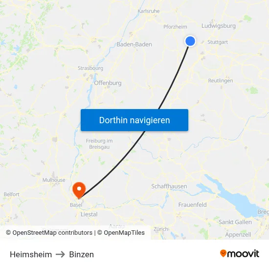 Heimsheim to Binzen map
