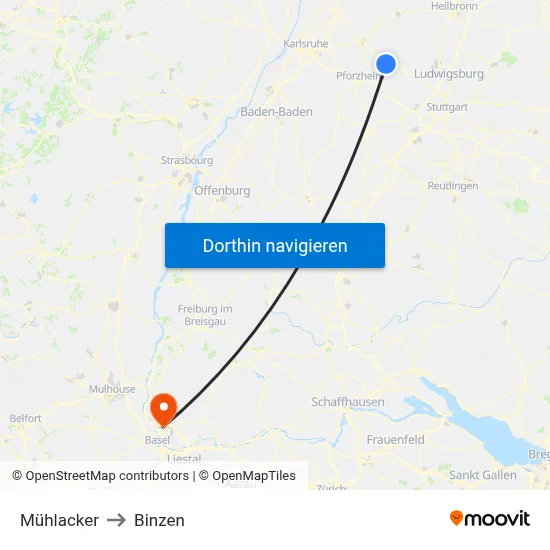 Mühlacker to Binzen map