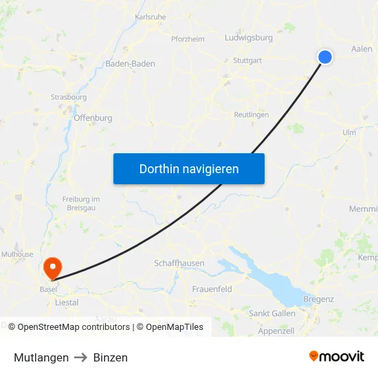 Mutlangen to Binzen map