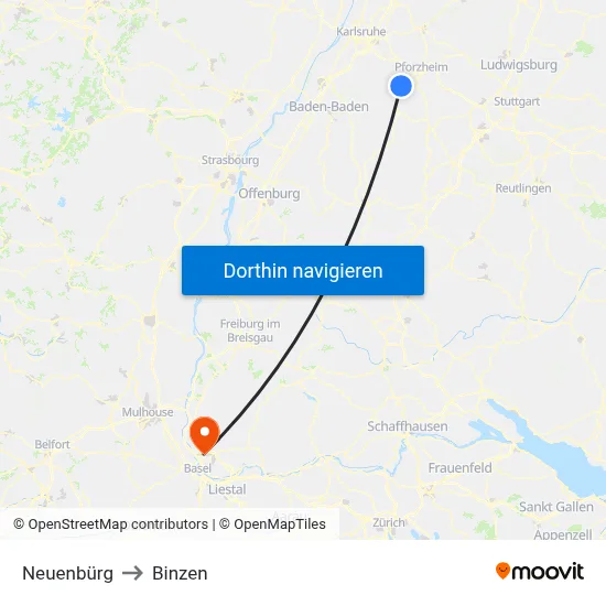 Neuenbürg to Binzen map