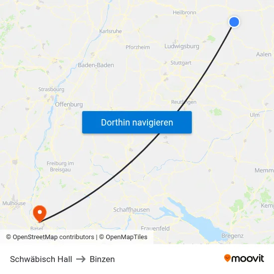 Schwäbisch Hall to Binzen map