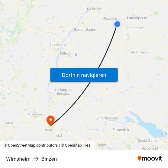 Wimsheim to Binzen map
