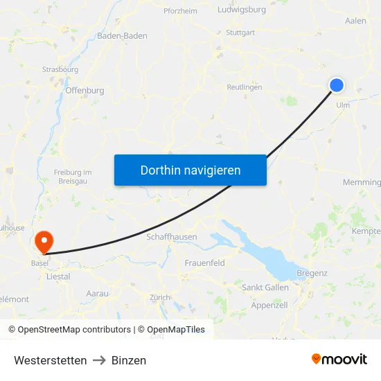 Westerstetten to Binzen map