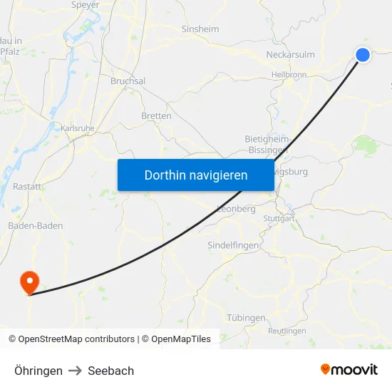 Öhringen to Seebach map