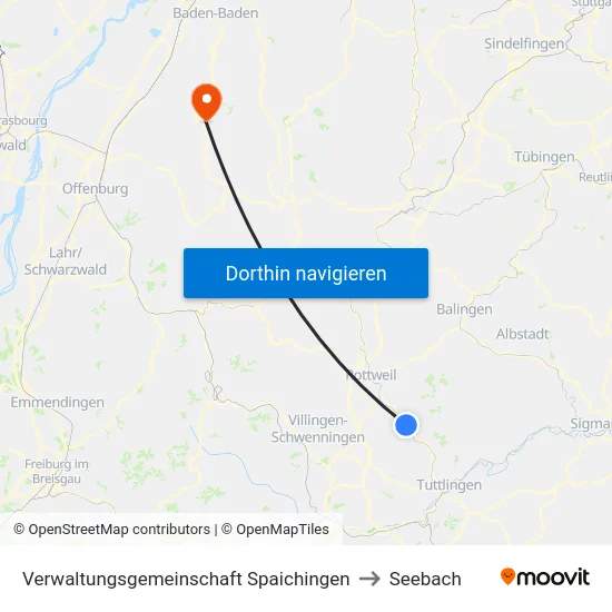 Verwaltungsgemeinschaft Spaichingen to Seebach map