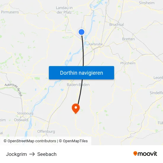 Jockgrim to Seebach map