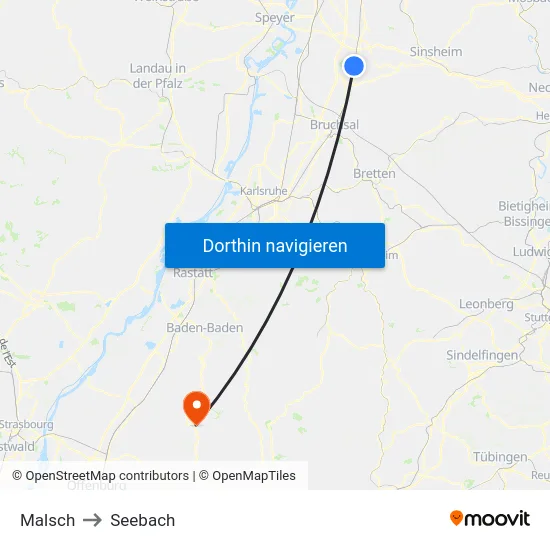 Malsch to Seebach map