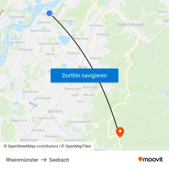 Rheinmünster to Seebach map