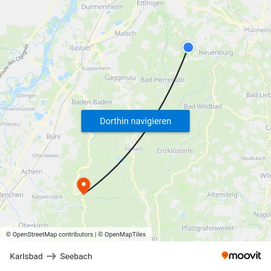 Karlsbad to Seebach map