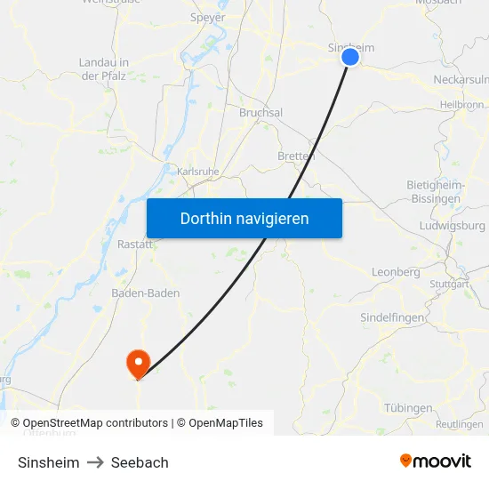 Sinsheim to Seebach map