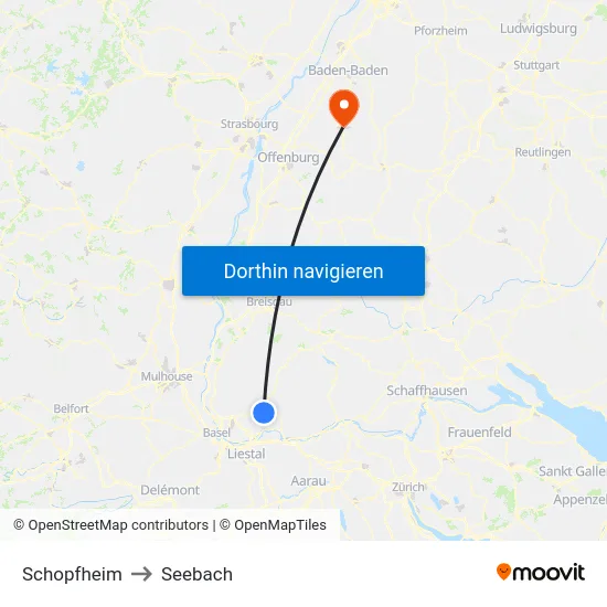 Schopfheim to Seebach map