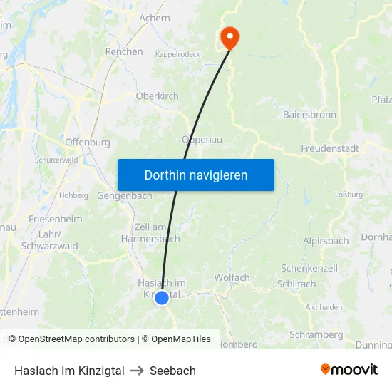 Haslach Im Kinzigtal to Seebach map