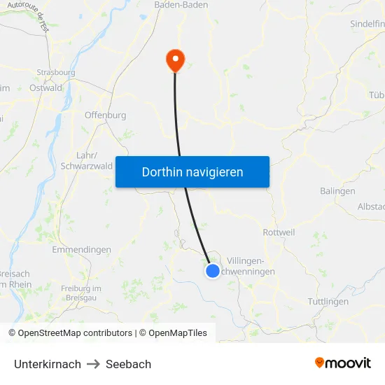 Unterkirnach to Seebach map