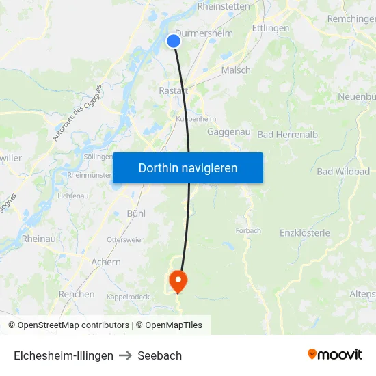 Elchesheim-Illingen to Seebach map